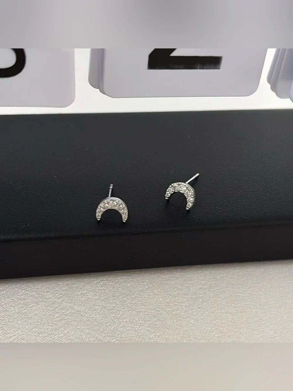 8mm Small CZ Moon Stud Earrings for Men Women Hip Hop Punk Streetwear Unisex